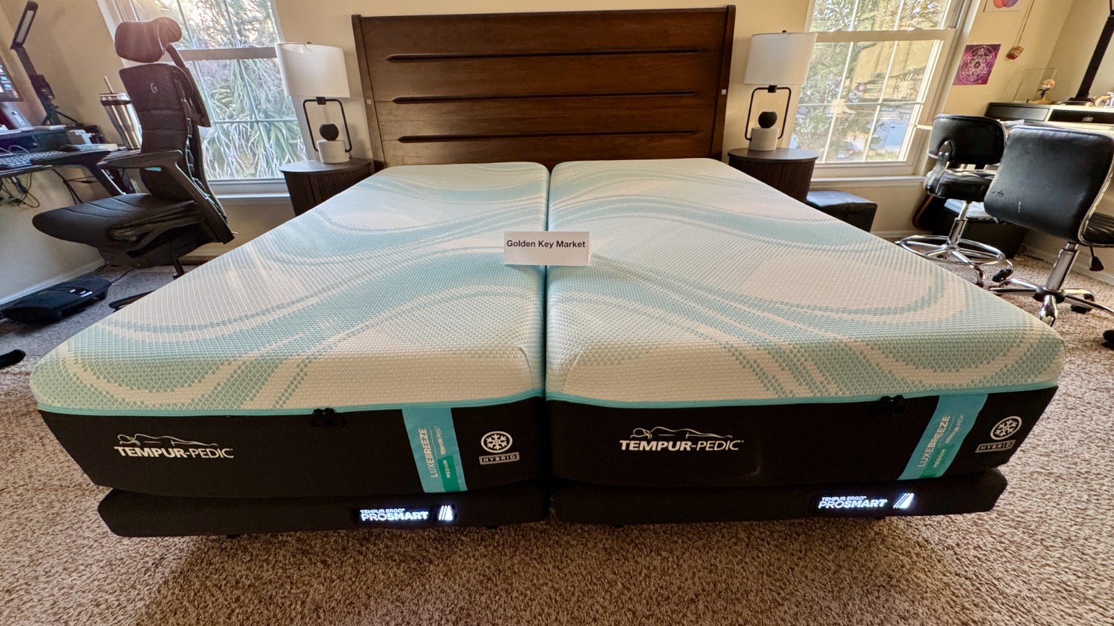 TempurPedic LuxeBreeze 2.0 Split King Medium Hybrid + 2 ProSmart Bases