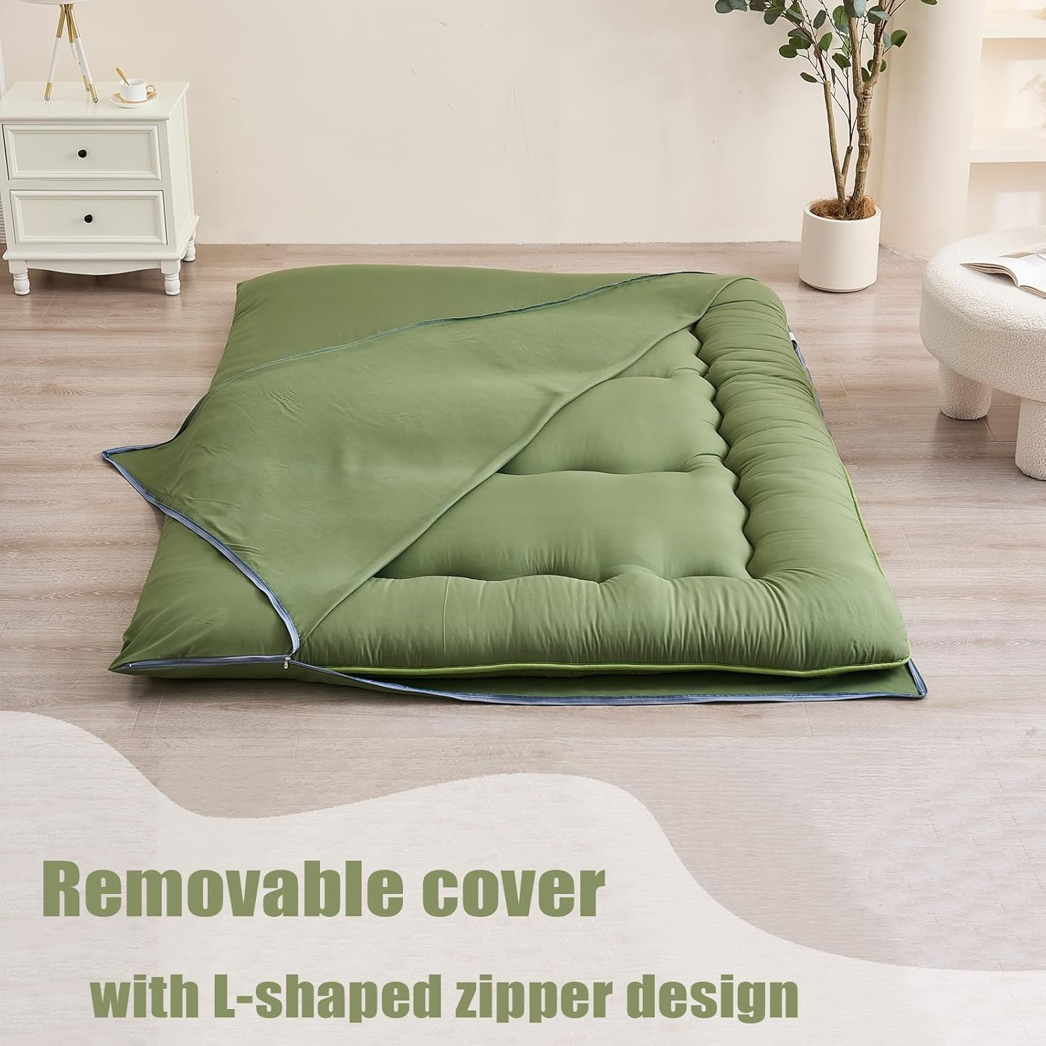 Japanese Floor Mattress, Futon Mattress with Portable Storage Bag and Washable C