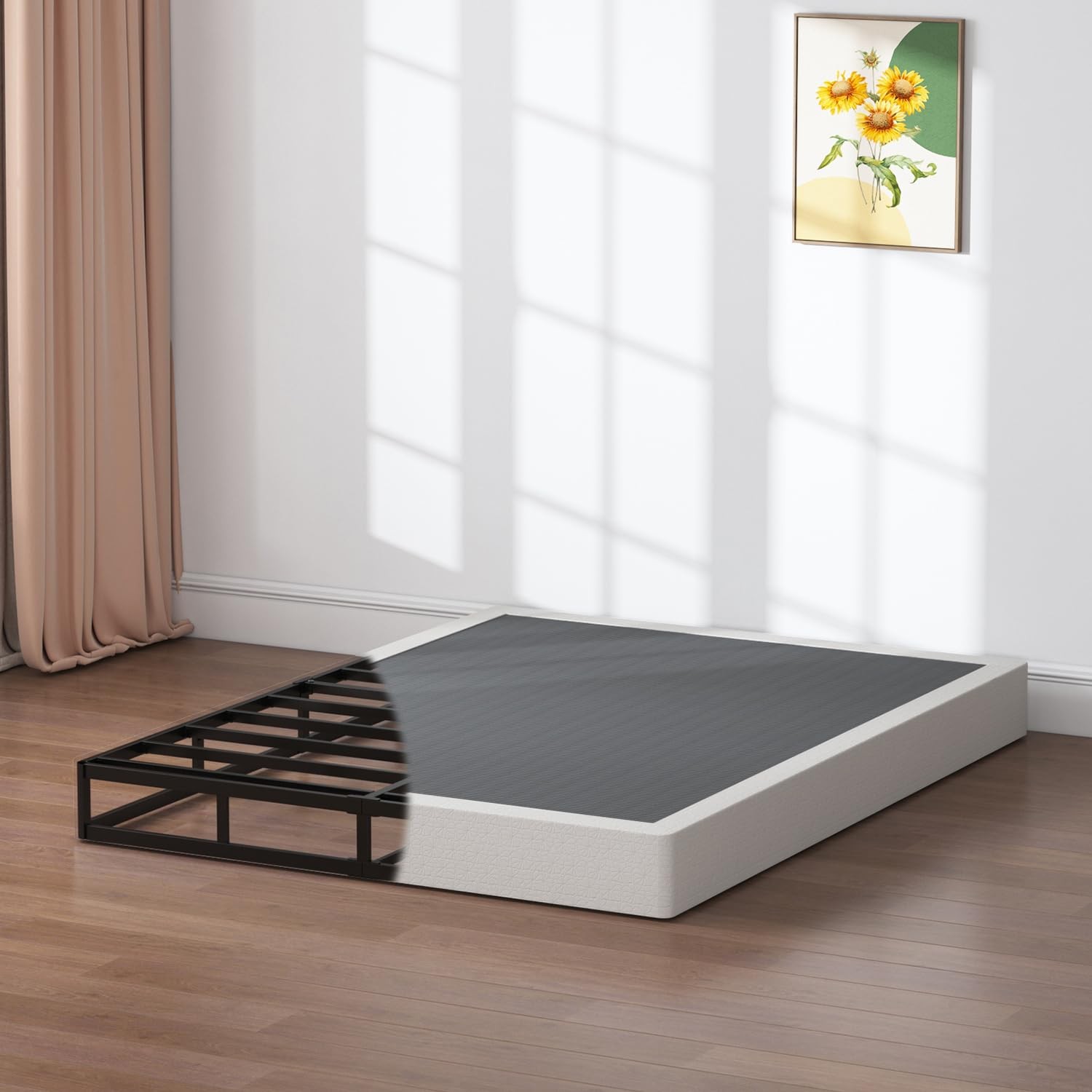 SHLAND Queen Box Spring 7 Inch Low Profile Size Bed Base, Queen, Black