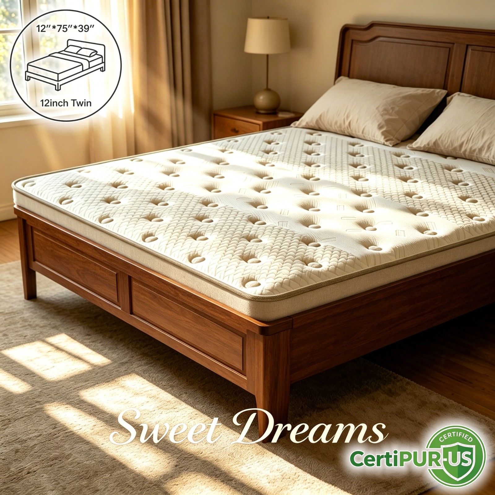 12» TwinHybrid Mattress Cooling Gel Memory Foam Pocket Spring Bed Box Beige