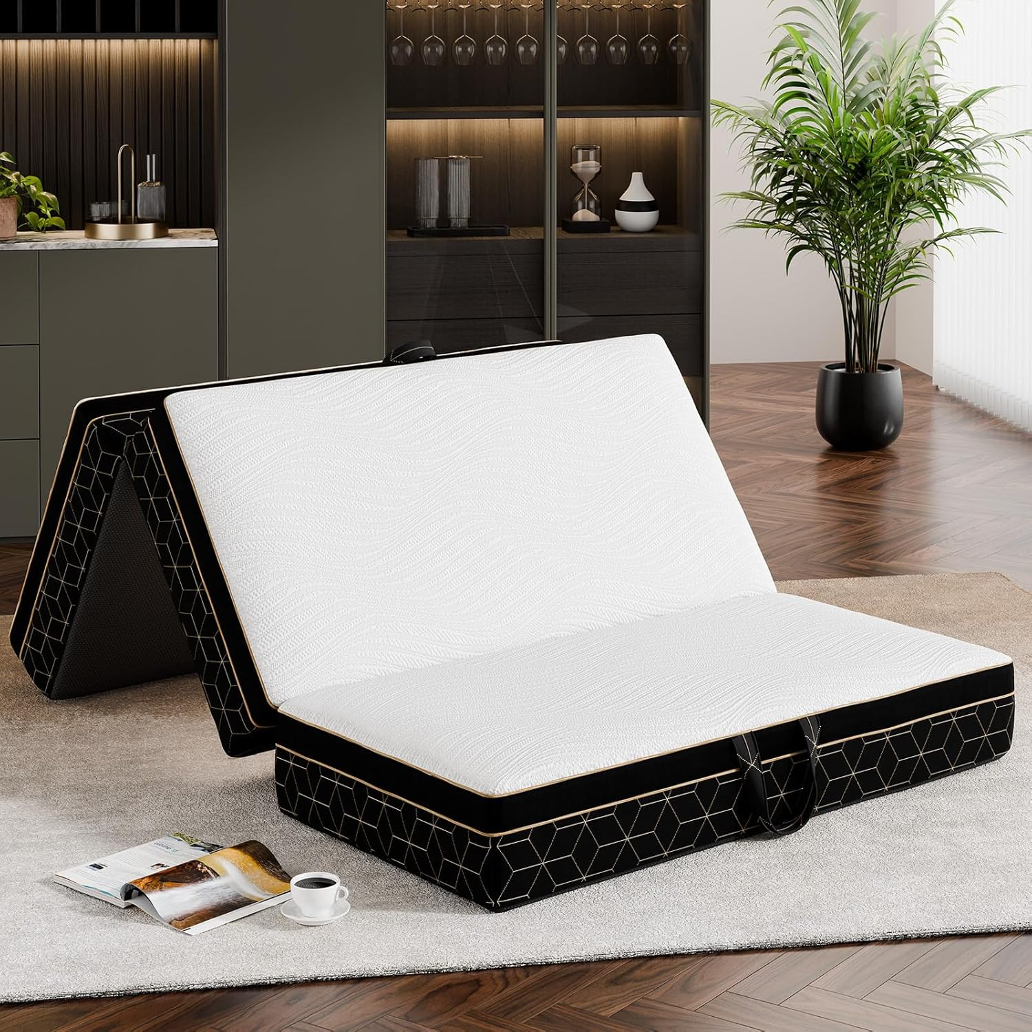 Portable 6″ Tri-Fold Memory Foam Mattress Queen with Washable Cover & Handle