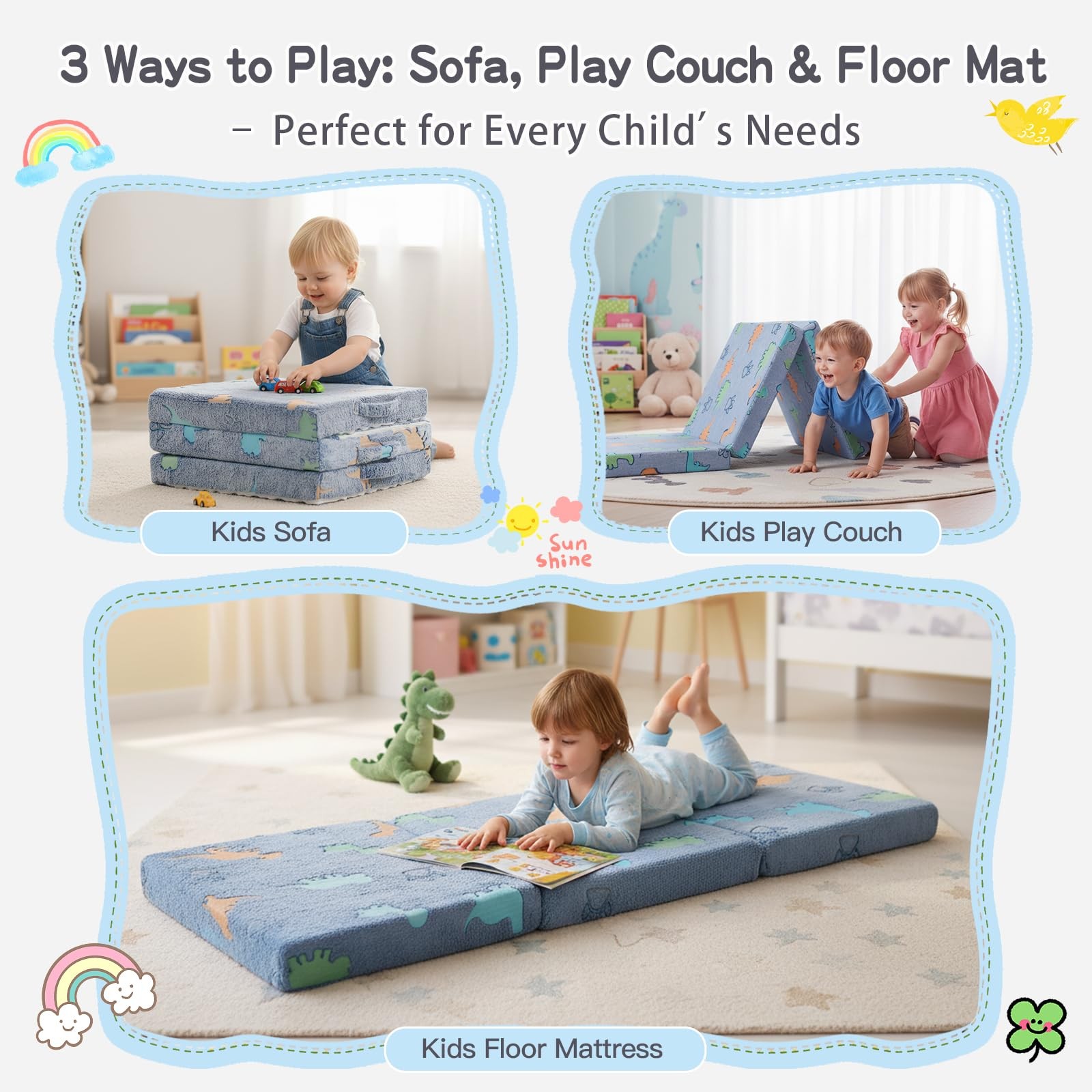 Foldable Floor Mattress for Kids-Glow in The Dark Toddler Nap Mat with Storag…