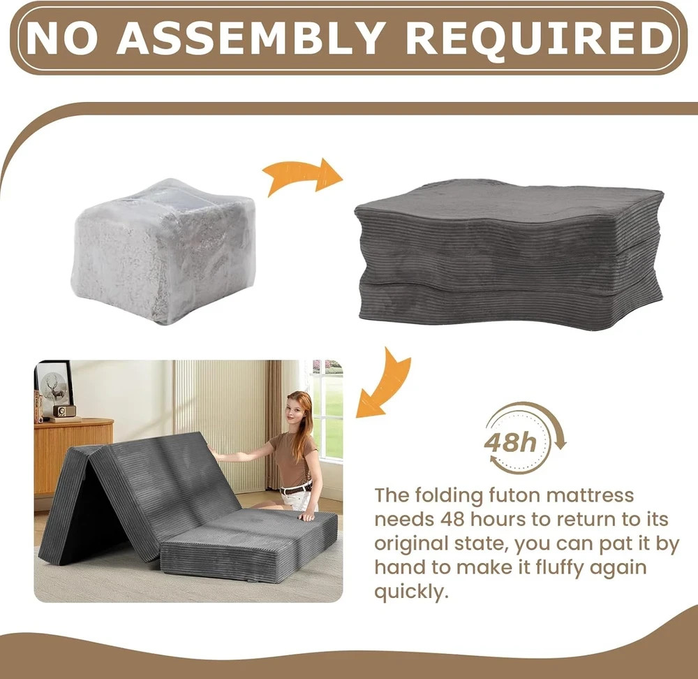 Queen Size Tri-Fold Memory Foam Mattress with Washable Cover & Carry Handles