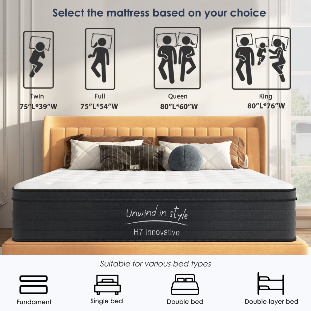 12″ Queen Hybrid Mattress, Medium Firm with Pocket Springs, CertiPUR-US