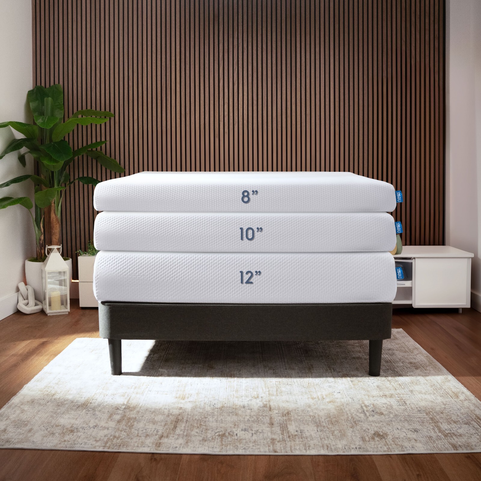 Bed Frame Wingback with Headboard & Green Tea Memory Foam Mattress 8″ 10″ 12″
