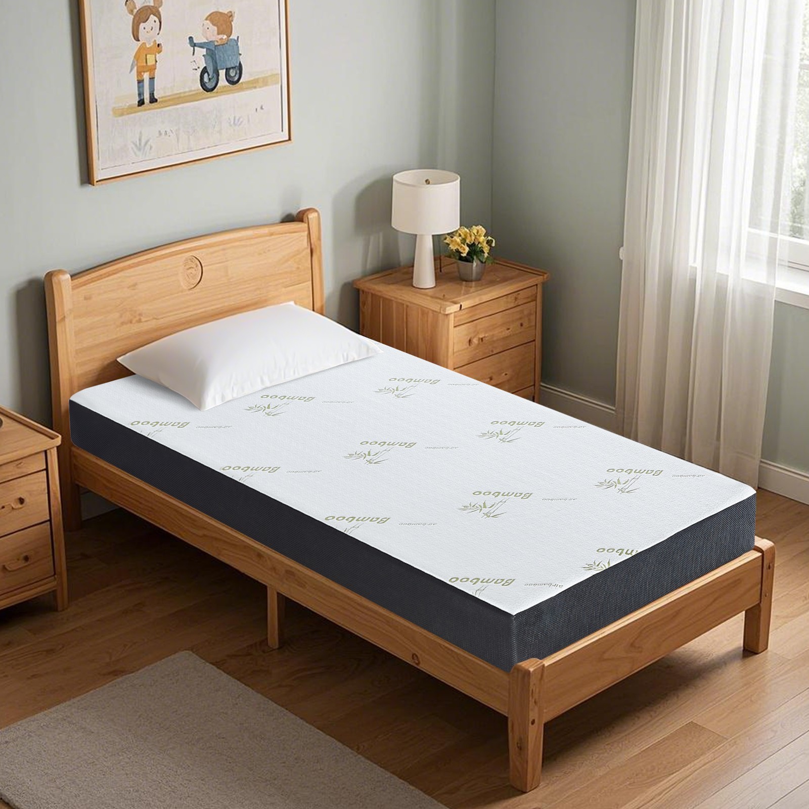 OUUI 5″ 6″ Gel Memory Foam Mattress Waterproof Cover with Bamboo Pattern