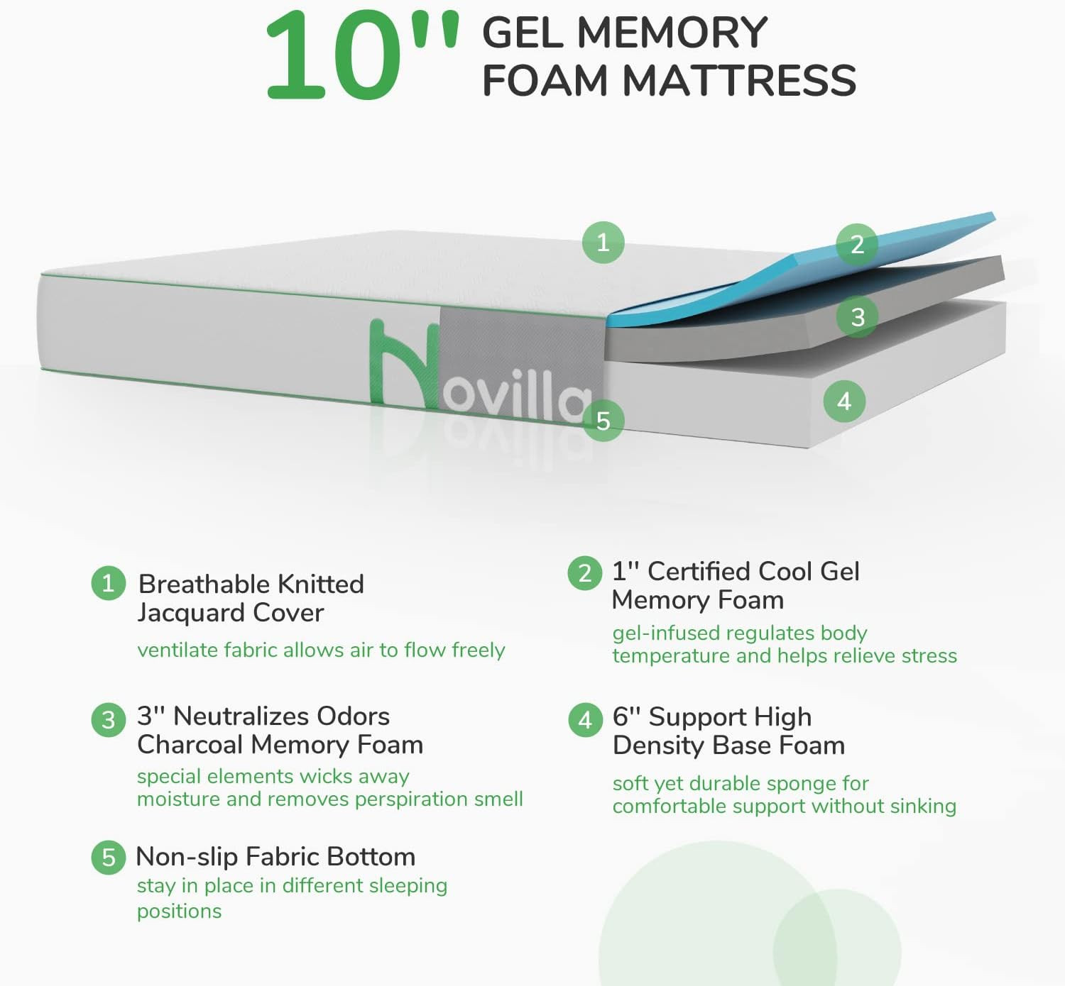 Queen Mattress, 10 Inch Gel Memory Foam Mattress Queen Size for Cool Night Sleep