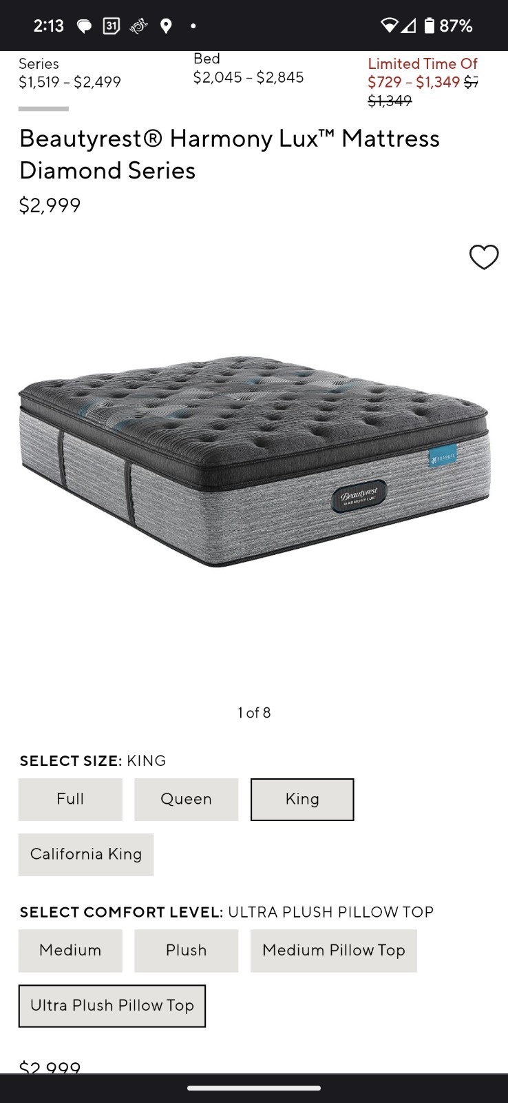 Simmons Beautyrest Harmony Lux Diamond Series Medium King Mattress