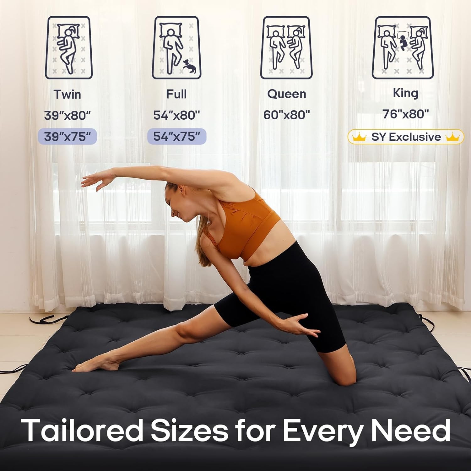 Water Resistant Japanese Futon Mattress King Size 80″x76″ 2.5 Inch Thick