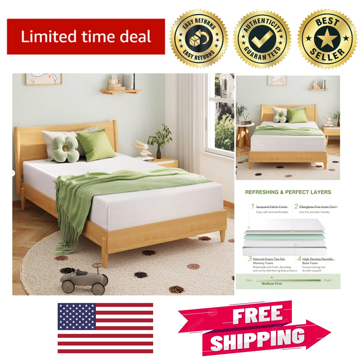 Luxury Full Size Memory Foam Mattress – Pressure Relief & Temperature Regulating