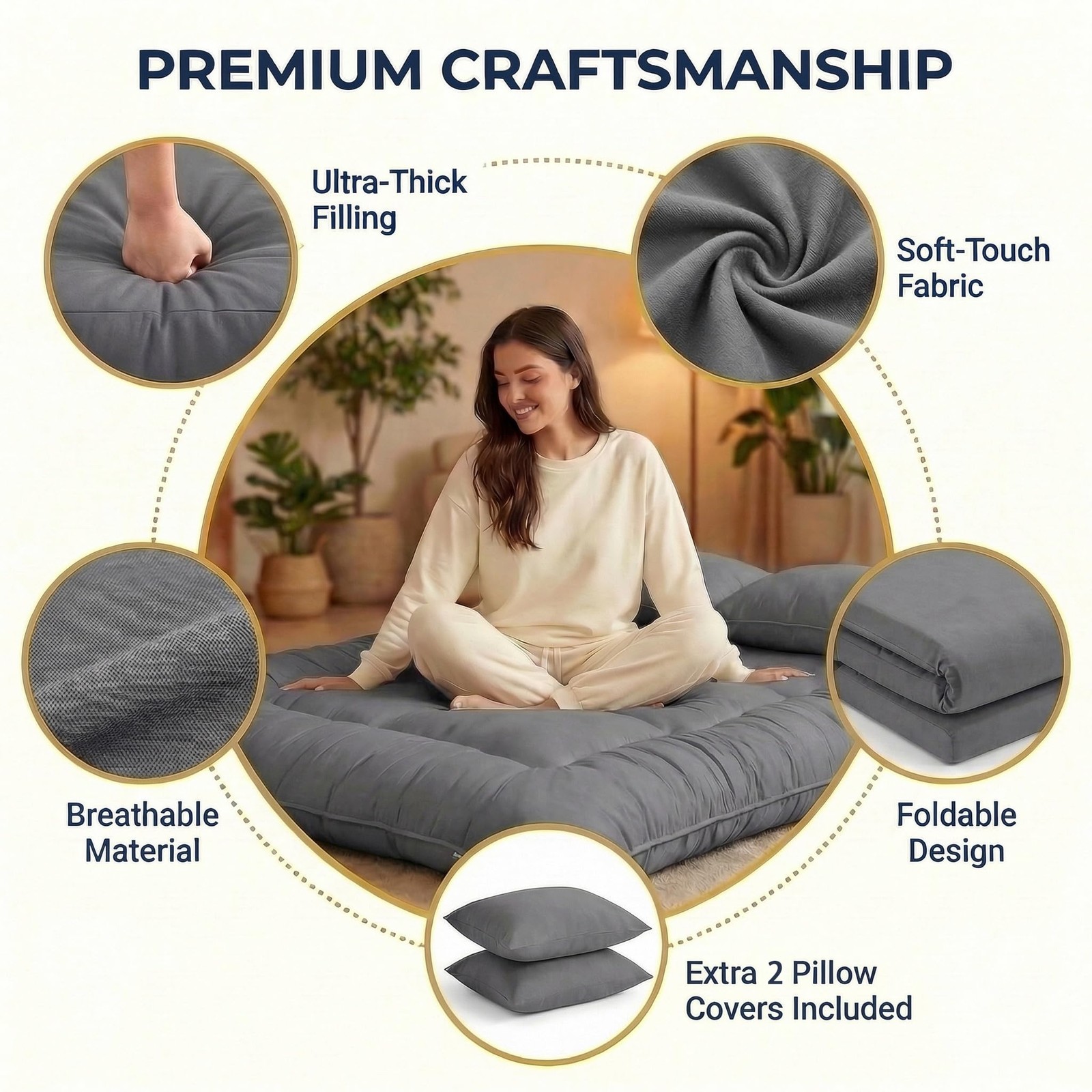 Japanese Floor Mattress Futon Mattress, 3.5 Inch Thick Foldable Roll Up Tatam…