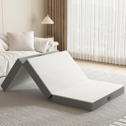 6″ Tri-Fold Memory Foam Mattress Topper – Washable, Reversible, Portable for Tra