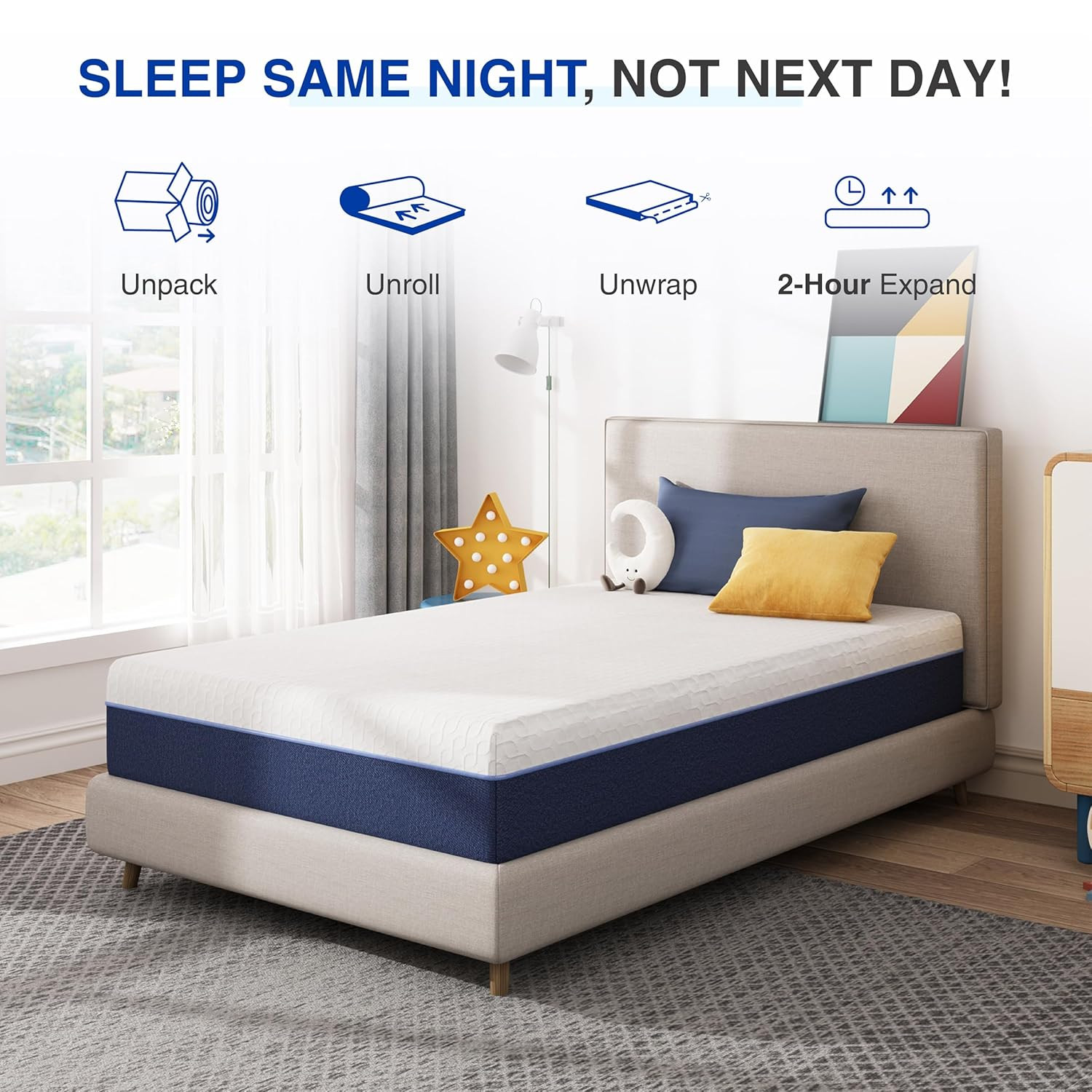 Gelsea 8 Inch Twin Size Mattress for Kids, Gel Cooling Memory Foam Mattress in a