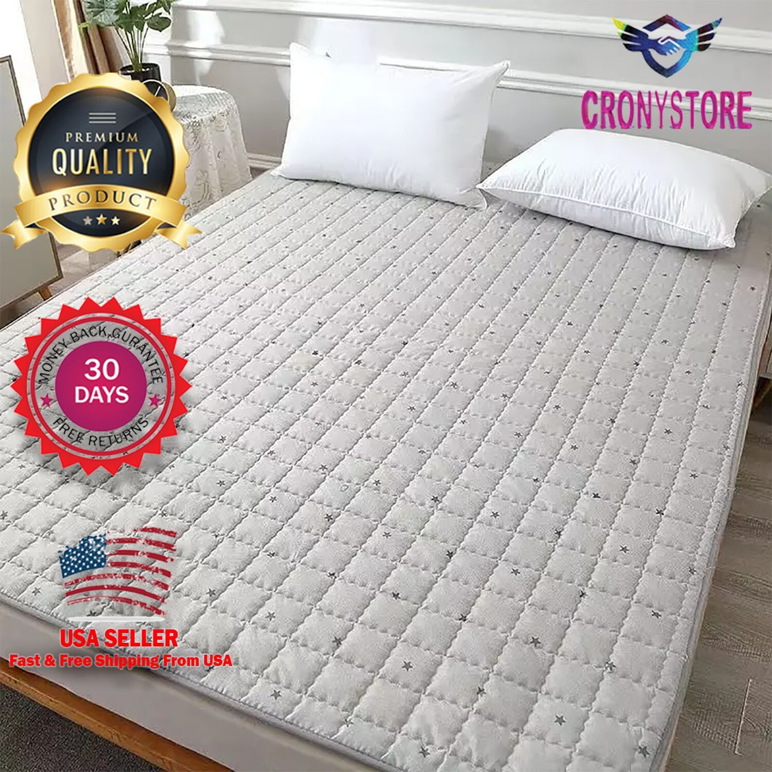 Queen Size Mattress Topper, 1200 GSM Cooling Cushion, Mattress Pad for Back Pain