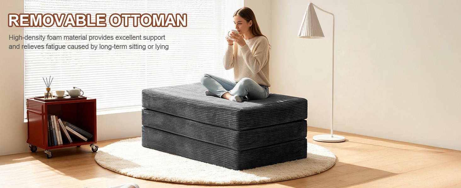 6-Inch Tri-Fold Foldable Mattr, Folding Sofa Bed with Removable
