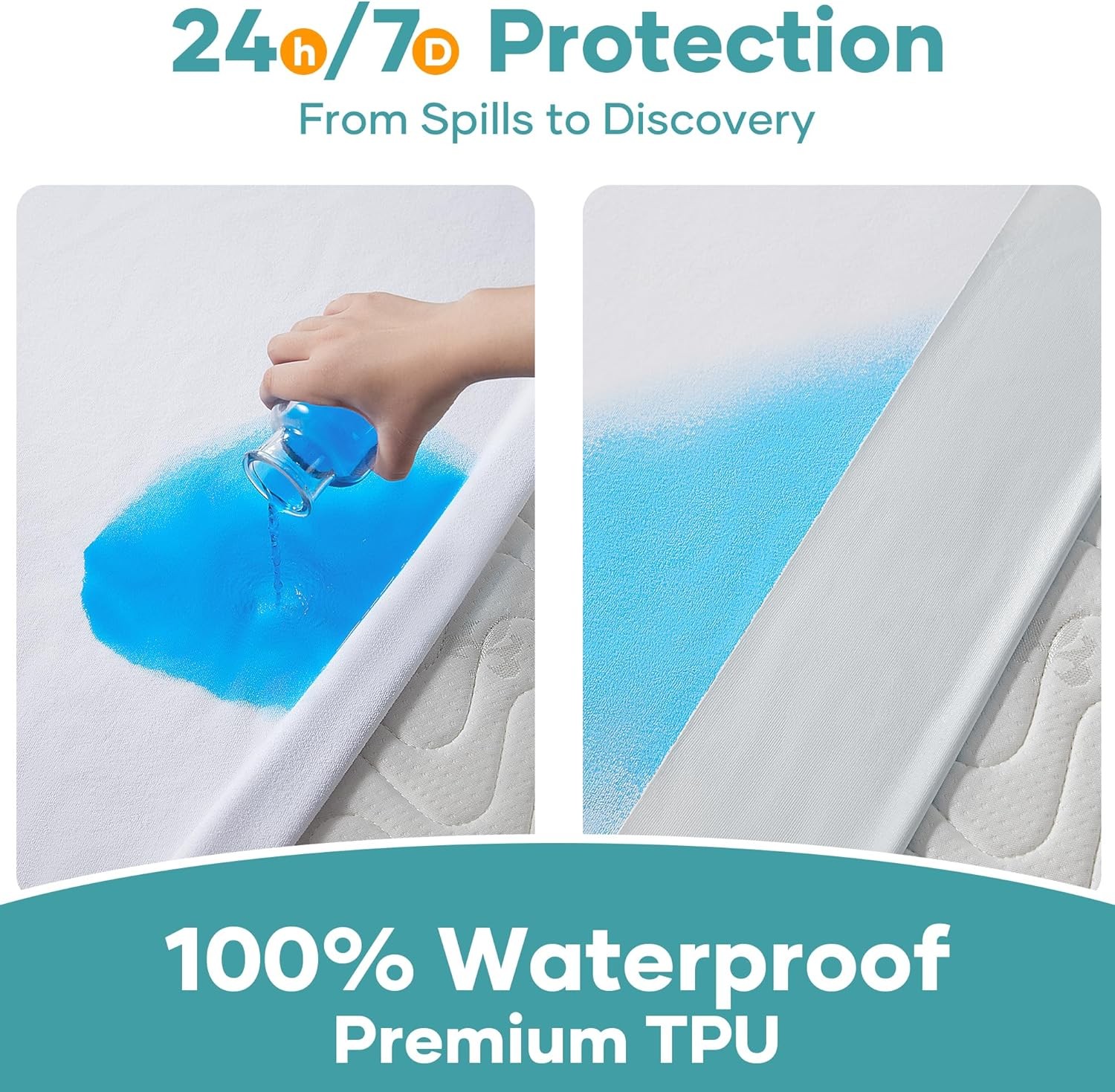 OhGeni 100% Waterproof Mattress Protector, Queen Size, Fitted Queen, White