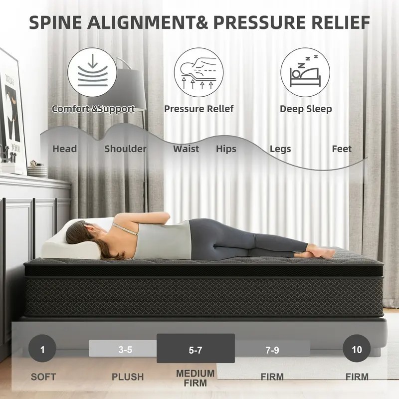12»14» Twin Full Queen King Mattress Hybrid Spring Gel Memory Foam Bed In Box