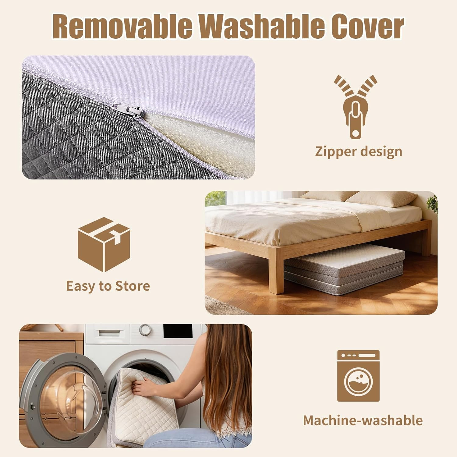 Tri-Folding Mattress, 3 Inch Portable Folding Mattress Topper with a Collapsible