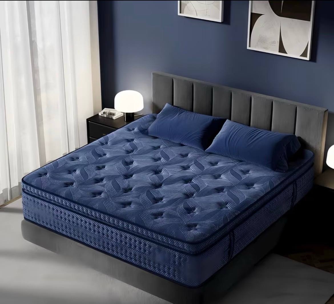 Medium Firm Queen Blue Pocket Spring Mattress, Cooling Fabric Cover