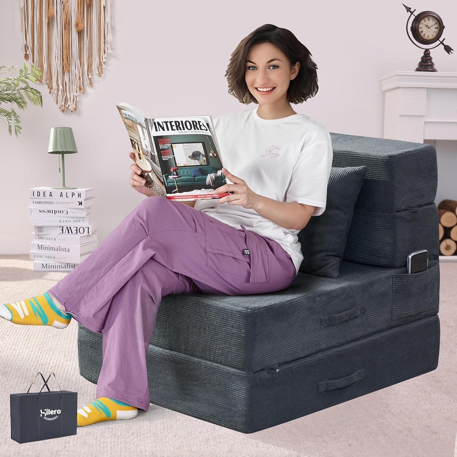 Folding Sofa Bed, 4 in 1 Convertible Sleeper Chair with Pillow, Single