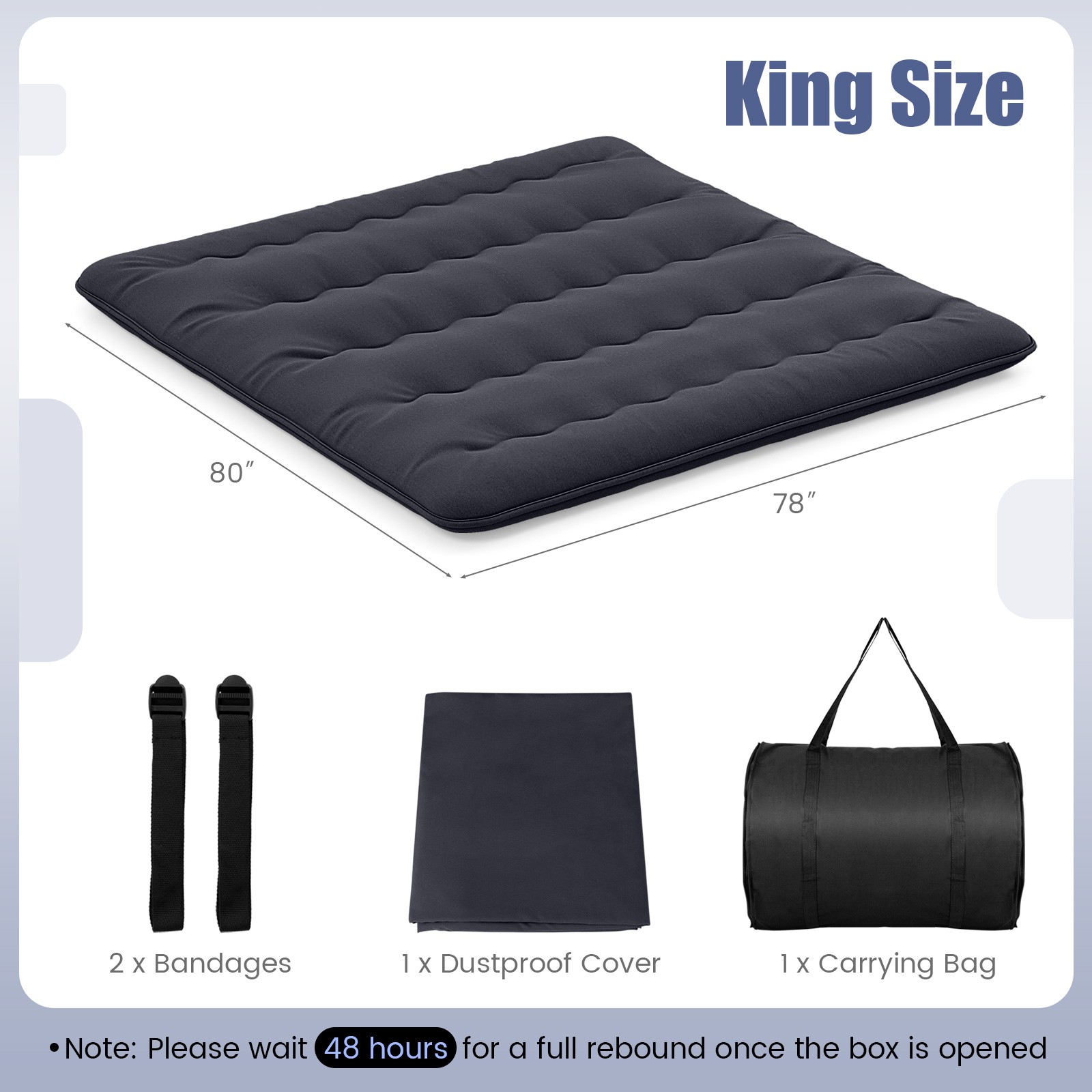 King Futon Mattress Japanese Floor Sleeping Pad Washable Cover Carry Bag Black