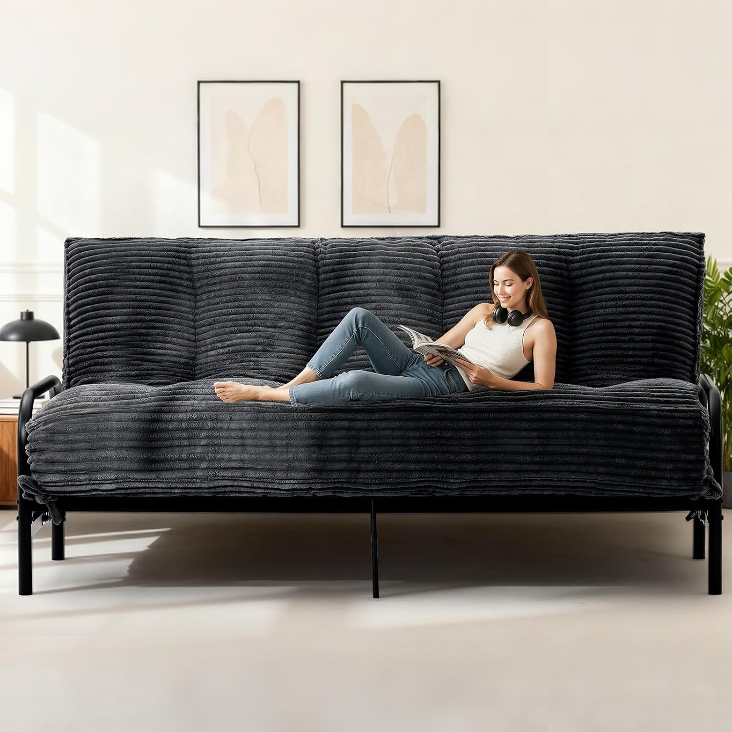 10″ Futon Mattr Queen Size,Futons Sofa Couch Bed with Straps, Thi