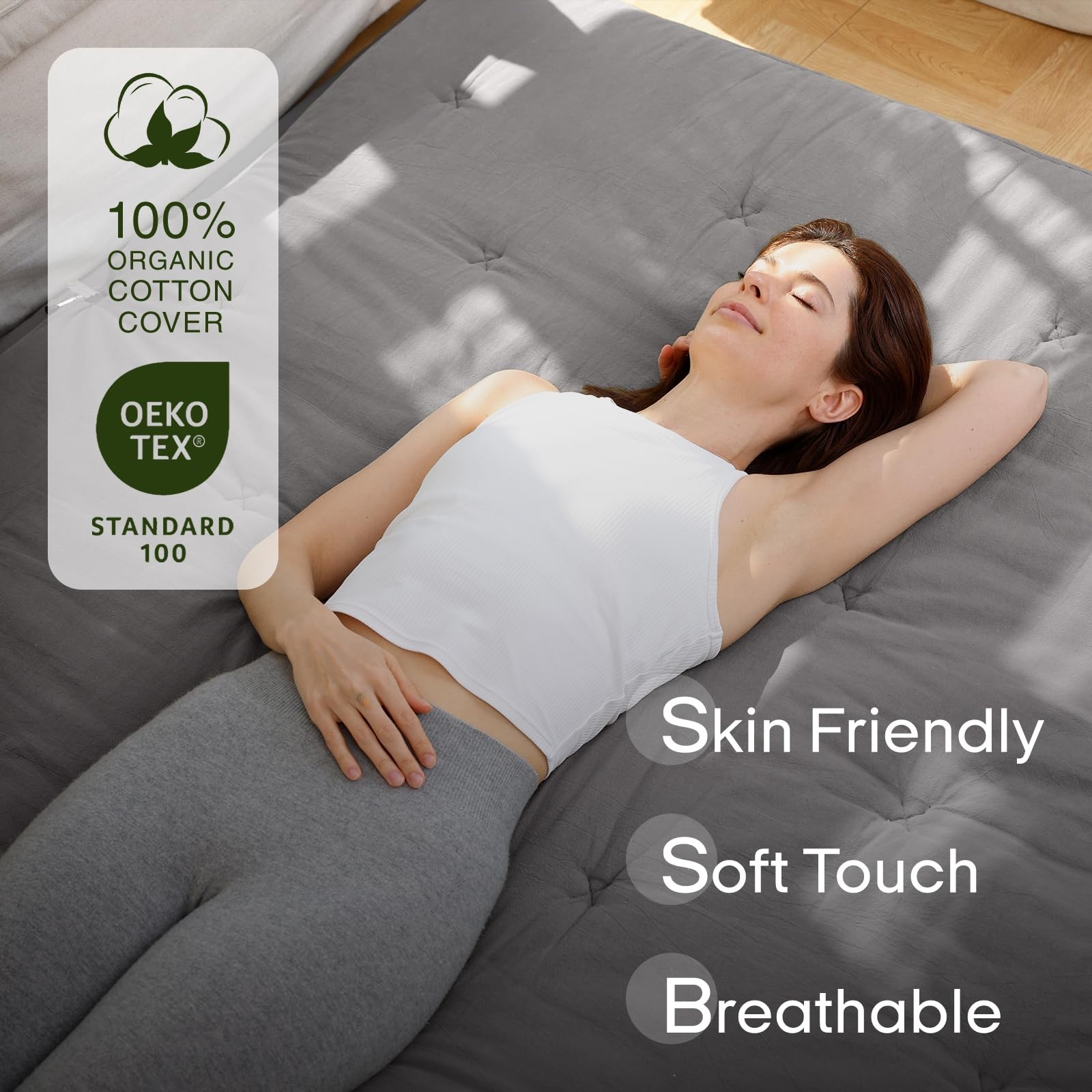 Japanese Floor Futon Mattress Queen Size 80″x 60″, 100% Cotton Cover 2.5» Th…
