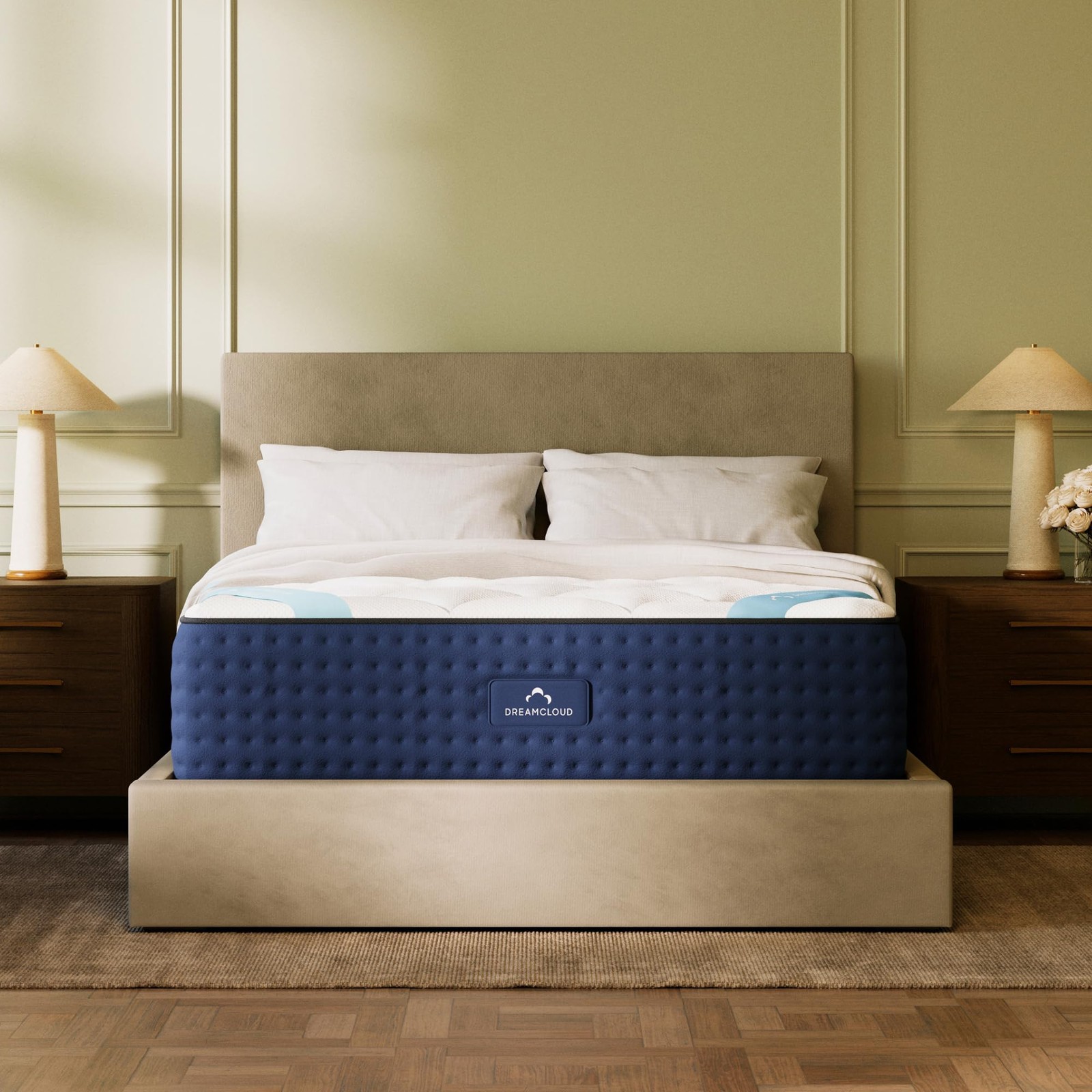 DreamCloud Premier 13″ Cal King Mattress – Luxury Gel Memory Foam White/Blue