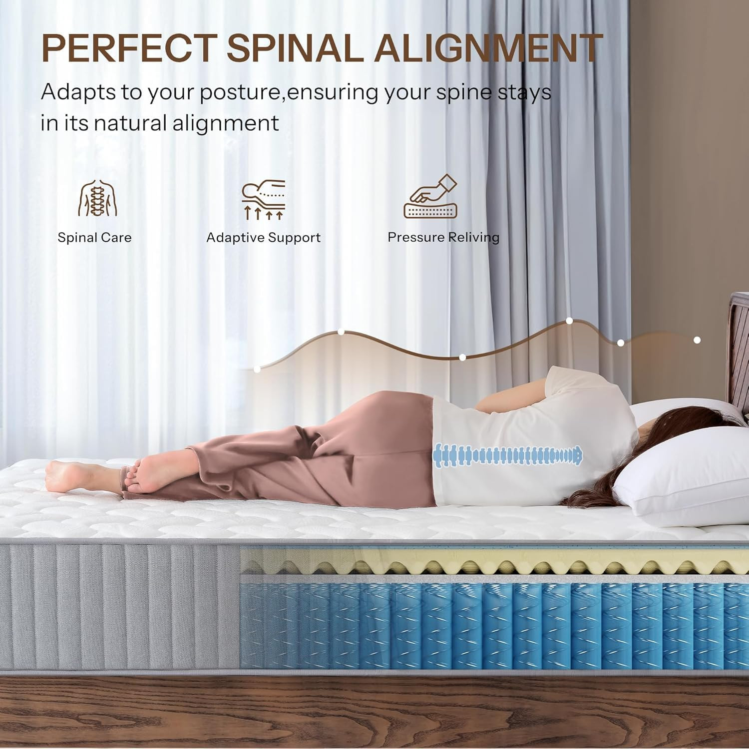 10″ Hybrid Queen Mattress – Cooling Gel Foam & Pocketed Coils, USA Made