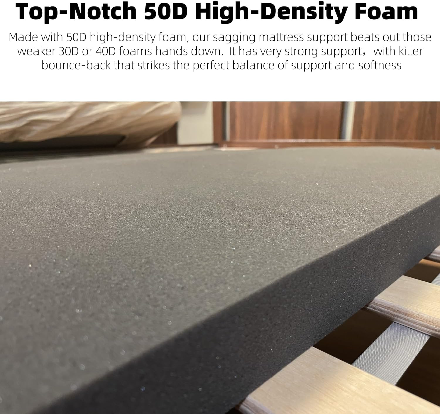 50D High-Density Sponge Sagging Mattress Support – 2” Thick Black Bed Board for
