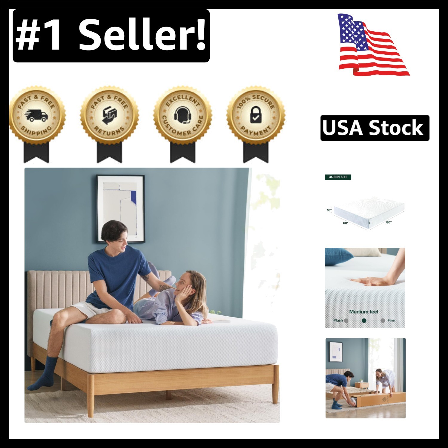 Queen Size 10 Inch Cooling Gel Mattress with Green Tea for Ultimate Comfort