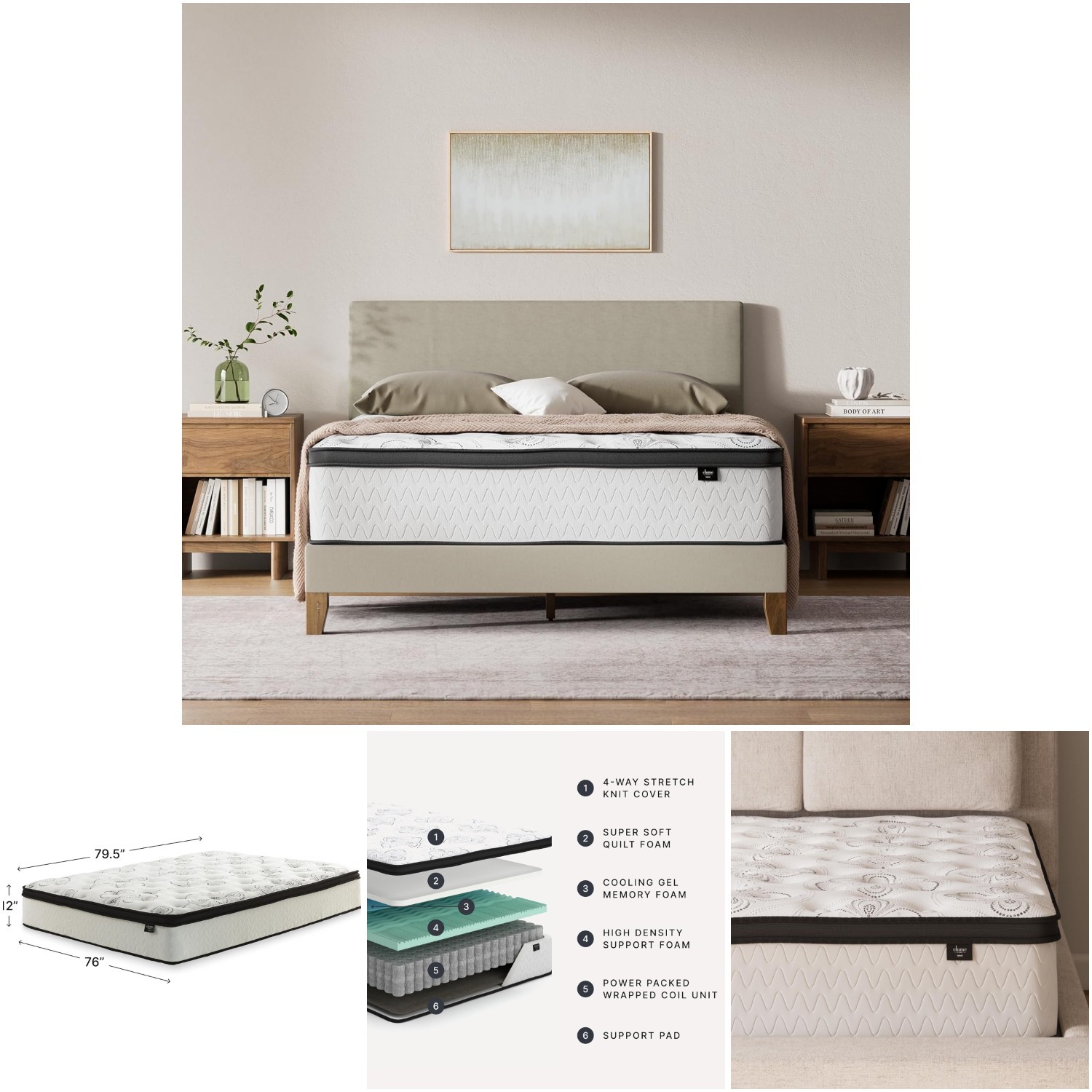 Hybrid King 12 Mattress Gel Memory Foam Medium Firm Pressure Relief Fiberglass
