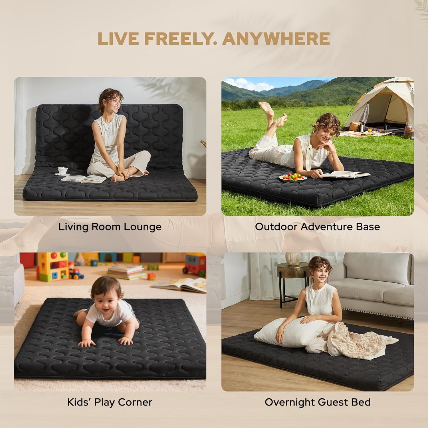 Japanese Floor Mattress, Futon Mattress Queen Size 3″ Thick Portable, Gray