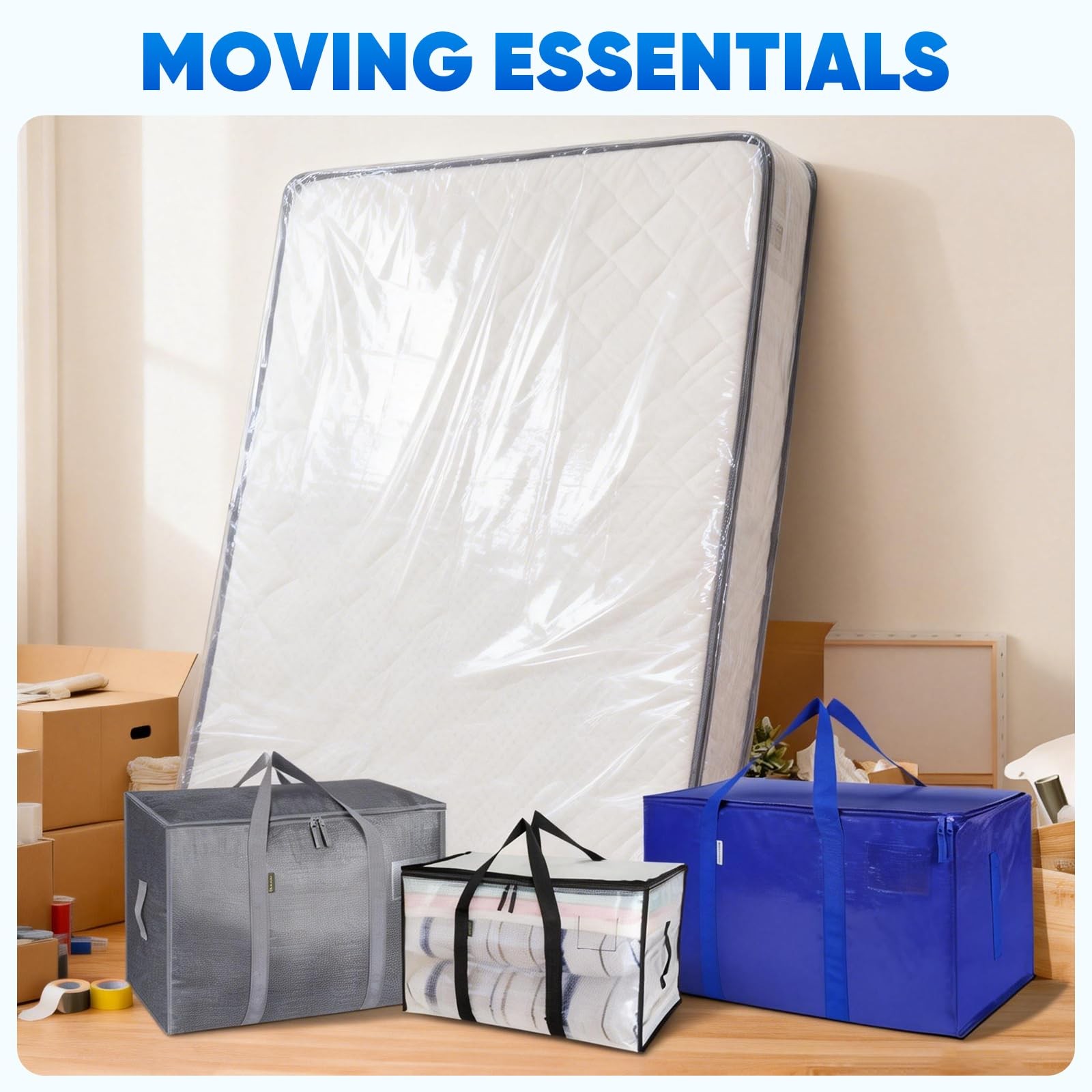 TICONN 2PK Plastic Mattress Bag for Moving Storage, Waterproof Queen, White