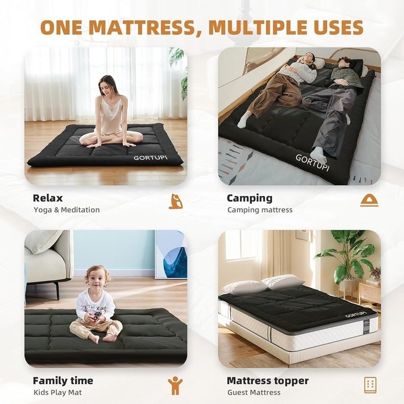 Floor Mattress Futon Mattress 3″ Black Thicken Foldable Tatami Mat Sleeping Pad