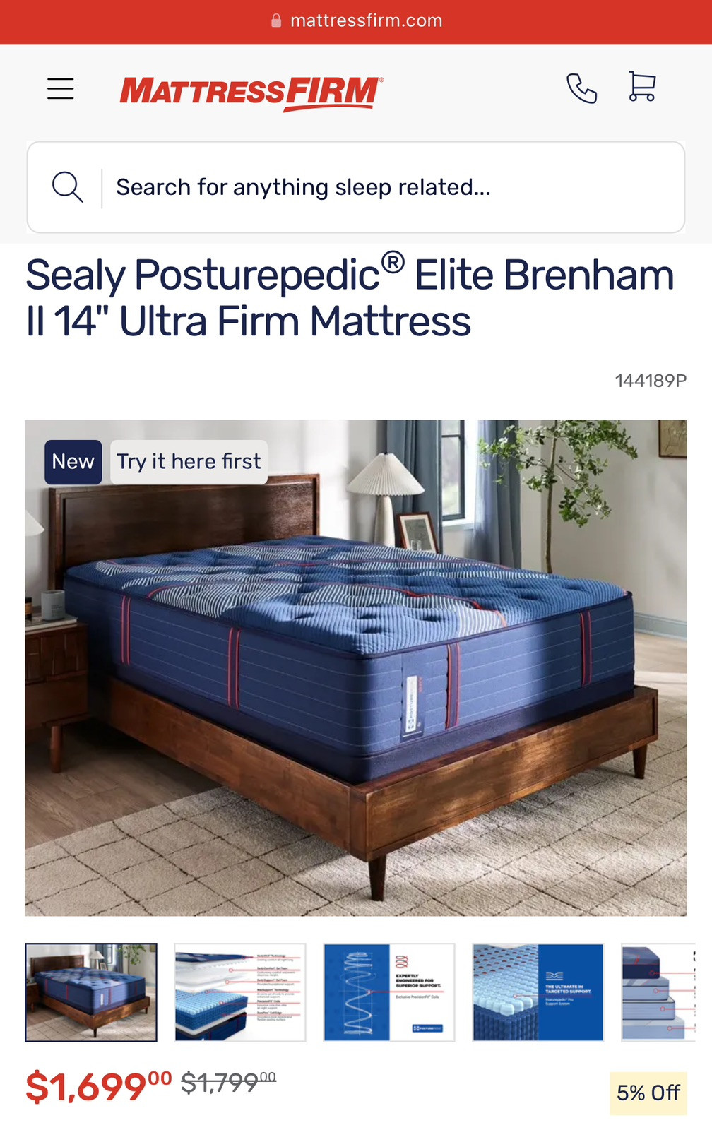 Queen Size Sealy Posturepedic® Elite Brenham II 14″ Ultra Firm Mattress