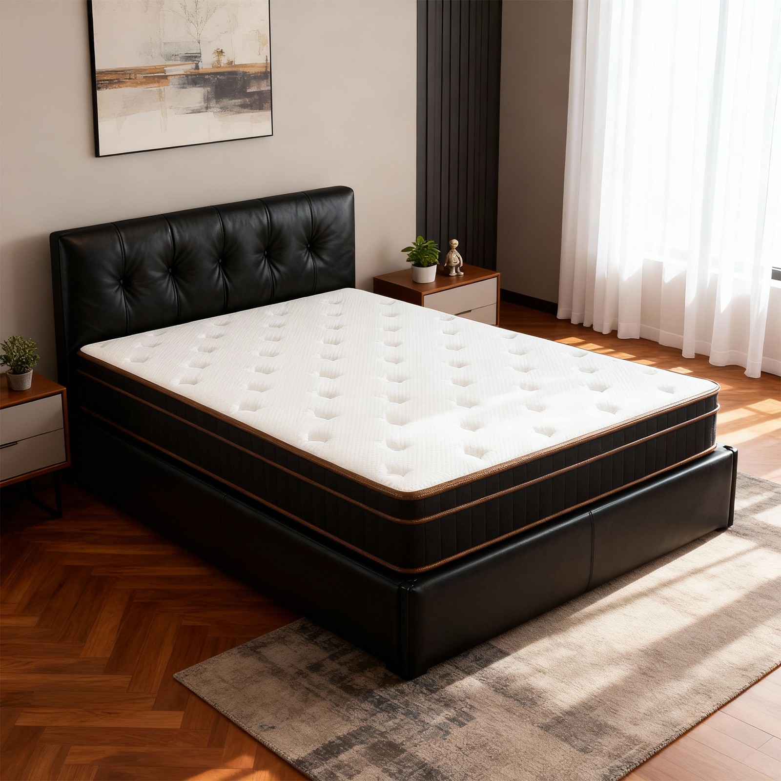 10 Inch Twin XL Mattress, Innerspring Mattress with Black Gold Trim &White Cover