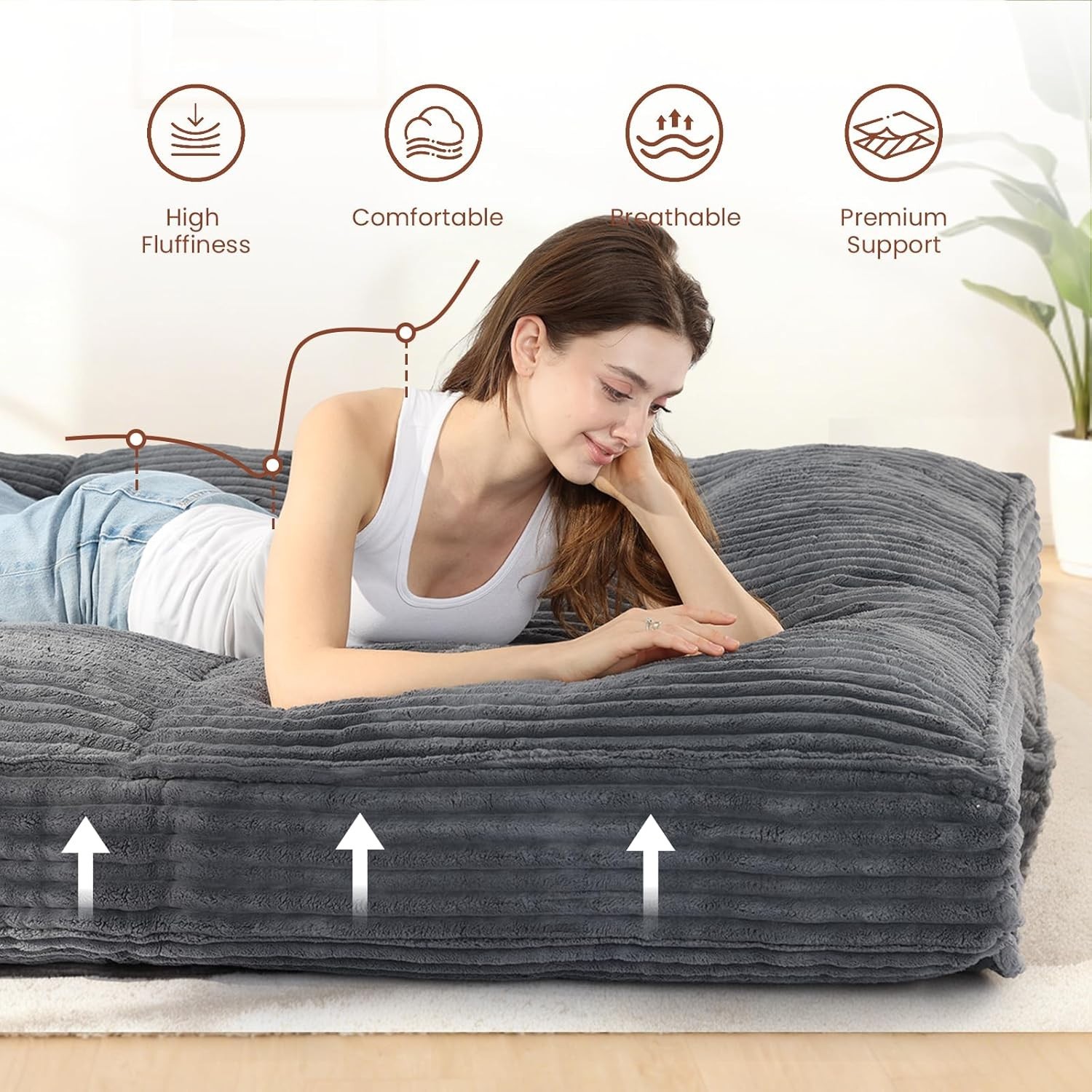 10″ Futon Mattress Queen Size Futons Sofa Couch Bed with Straps Thick Corduroy