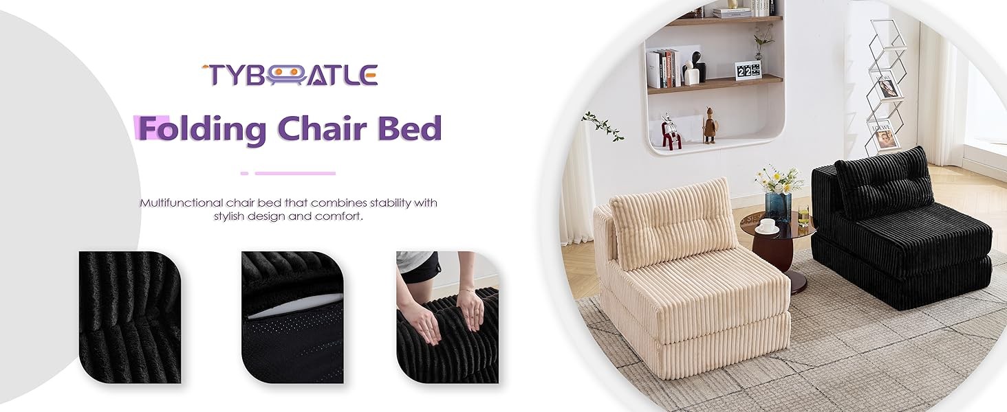 Folding Sofa Bed, Convertible Sleeper Chair with Ba Support and