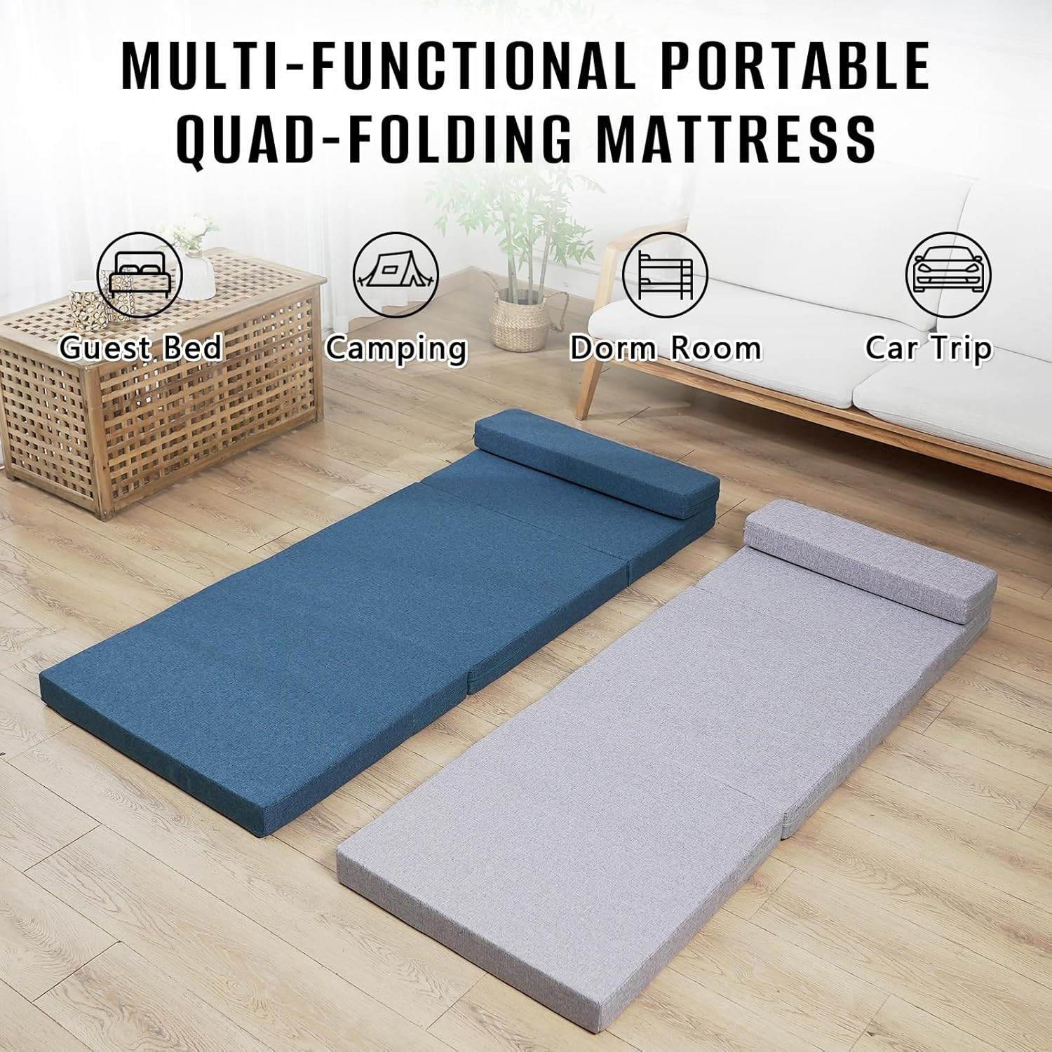 Portable Twin Folding Mattress – 3″ Thick Foam Floor Bed for Camping & Travel