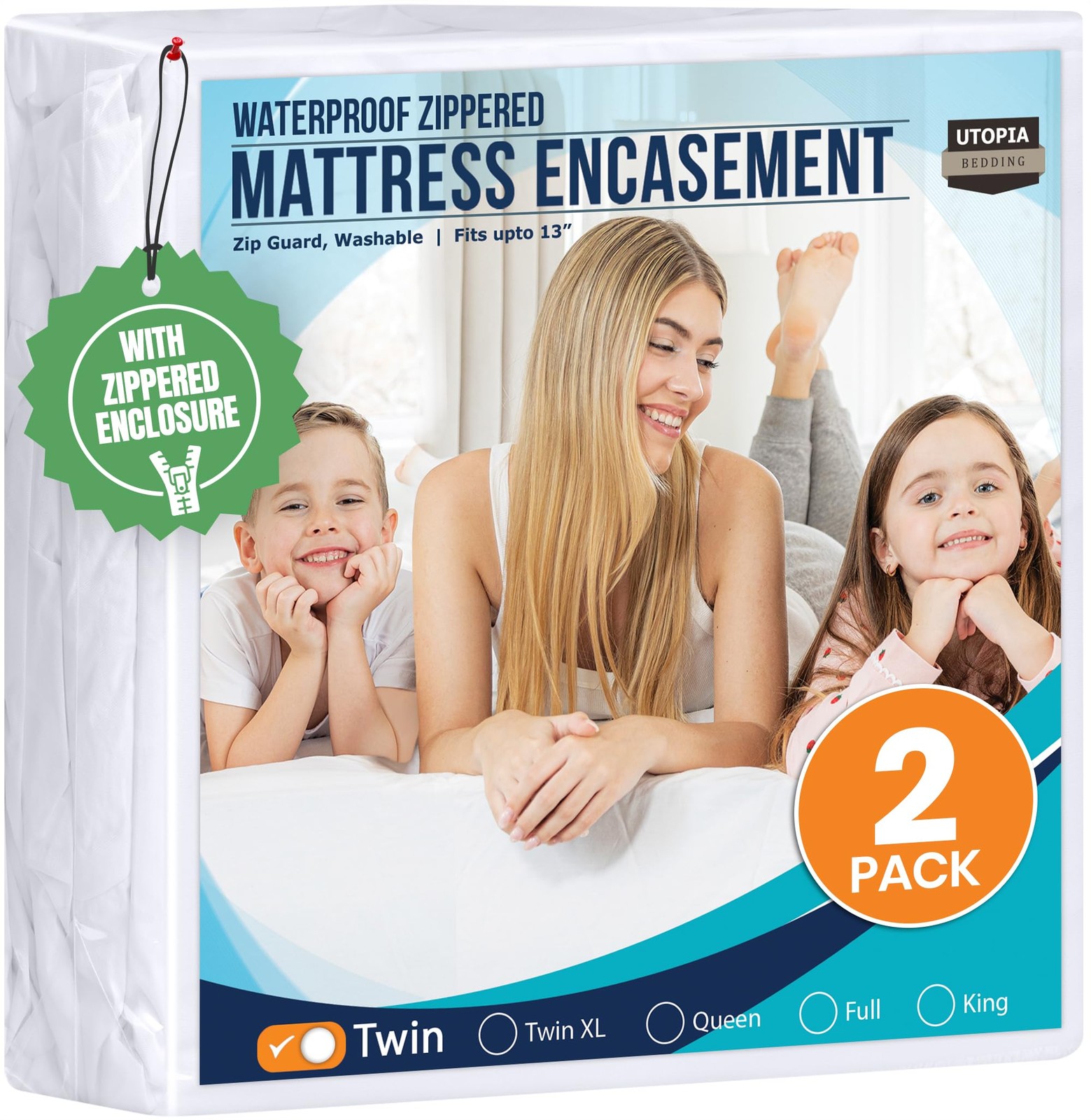 Utopia Bedding Mattress Protector Zippered Twin Size Pack of 2, 100% Waterpro…
