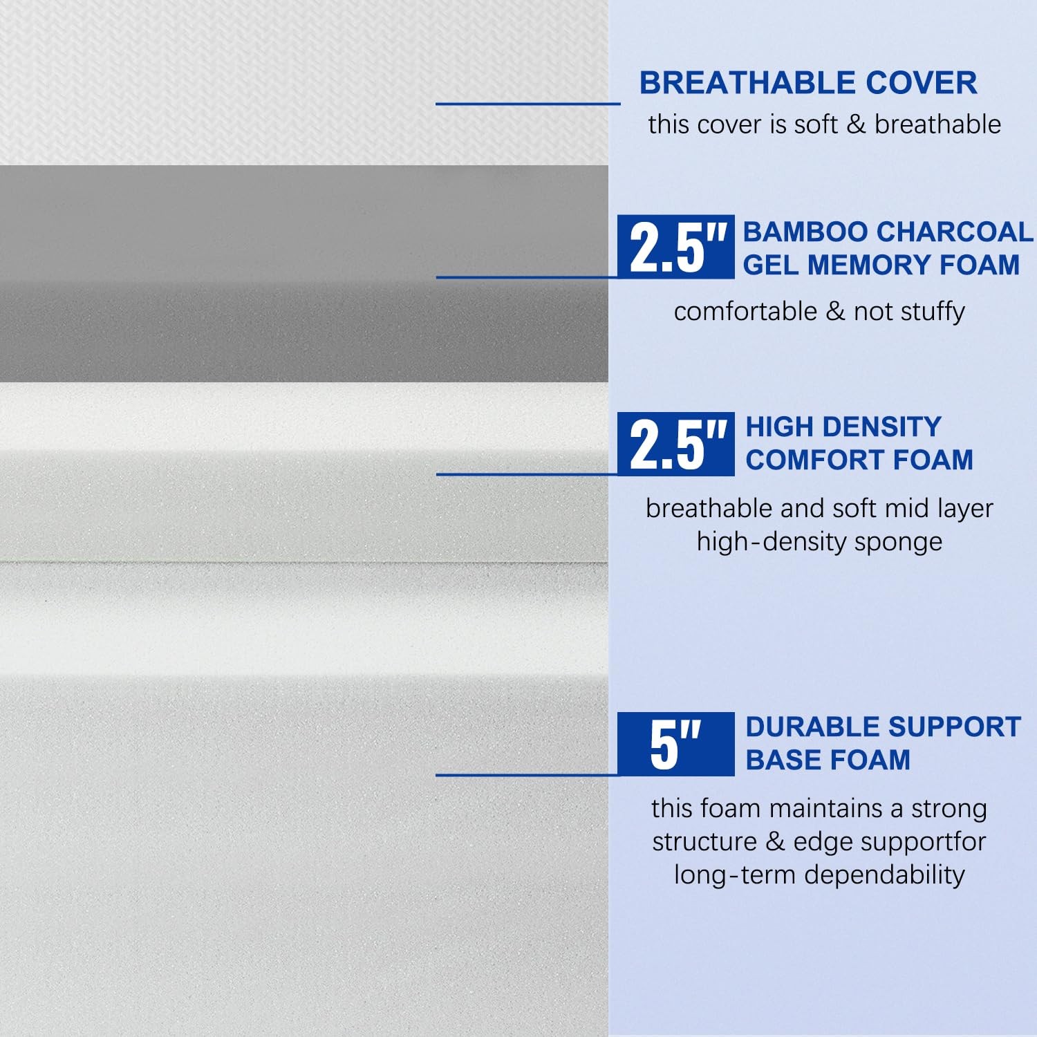 10 Inch Memory Foam Mattress Full Size Medium Firm Cooling Gel Bamboo Charcoal