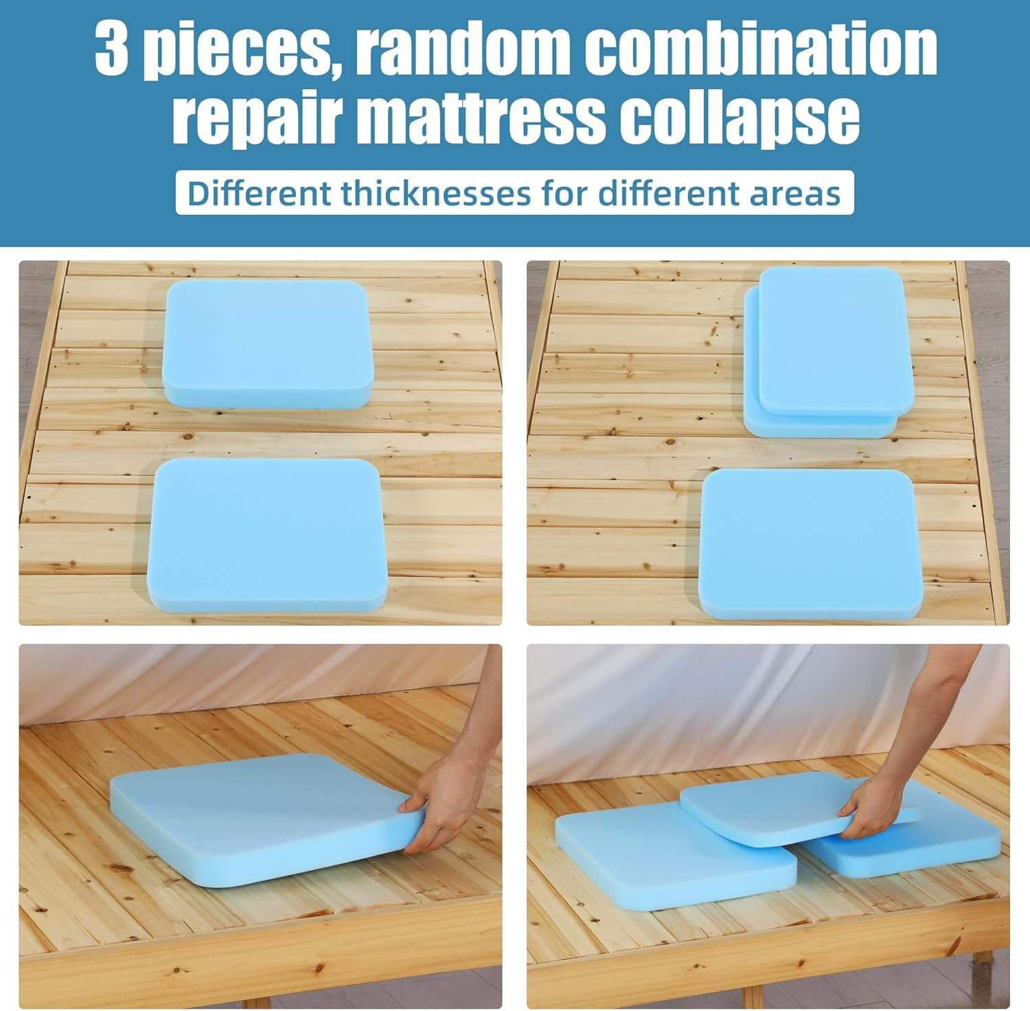 under Mattress Support – 3 High Density Foam Pieces to Fix Mattress Sagging, Can