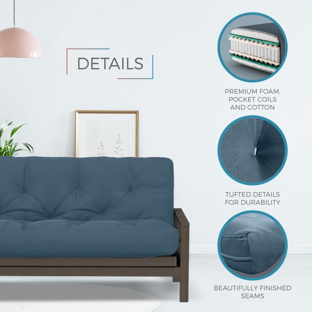 by The Futon Factory | 10 inch Pocket Coil Futon Mattress – Navy Color – Queen