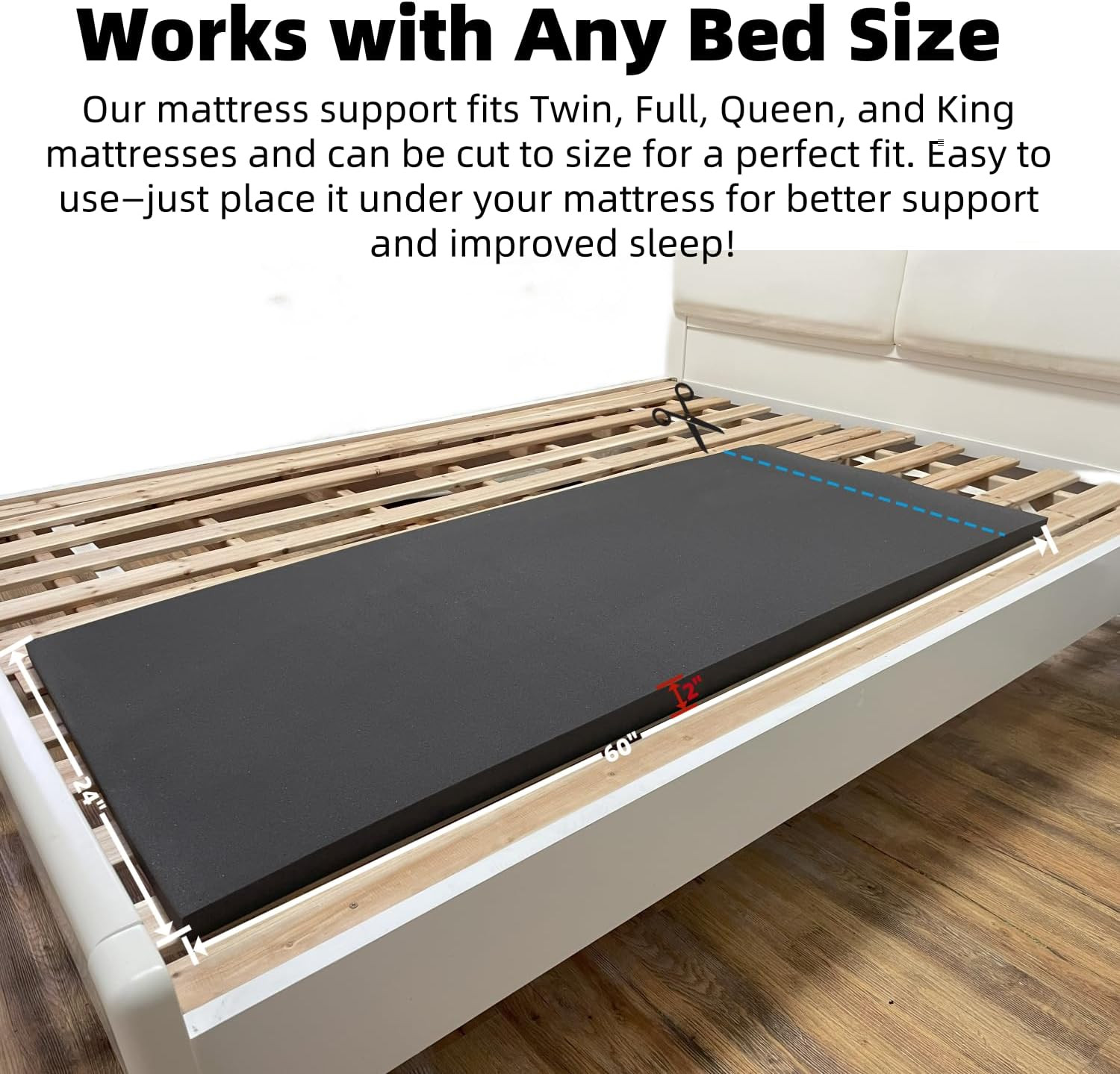 50D High-Density Sponge Sagging Mattress Support – 2” Thick Black Bed Board for