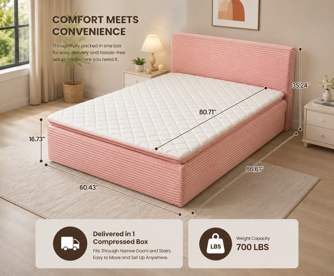 Queen Pink Boneless Bed Floor Mattress Hybrid Foam Spring Guest Bed