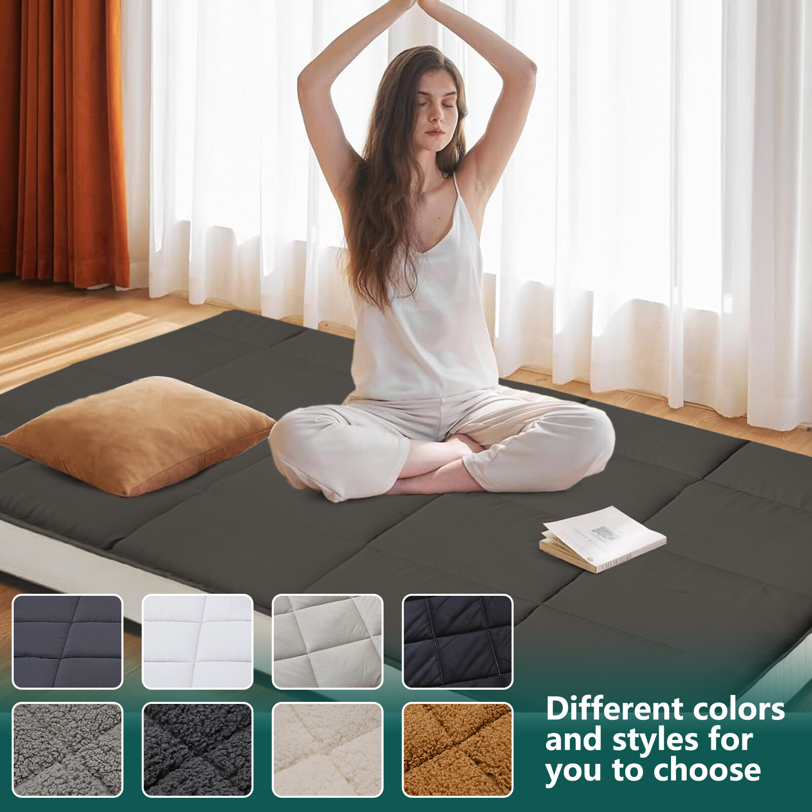 MOPHOTO Japanese Floor Mattress Wave Quilting Shiki Futon Twin Size Black Mat