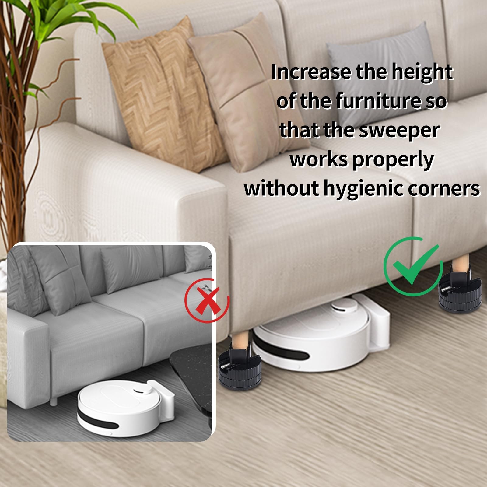 Jedroc Adjustable Bed Risers Furniture Risers-4 Pack with Right Angle, Black