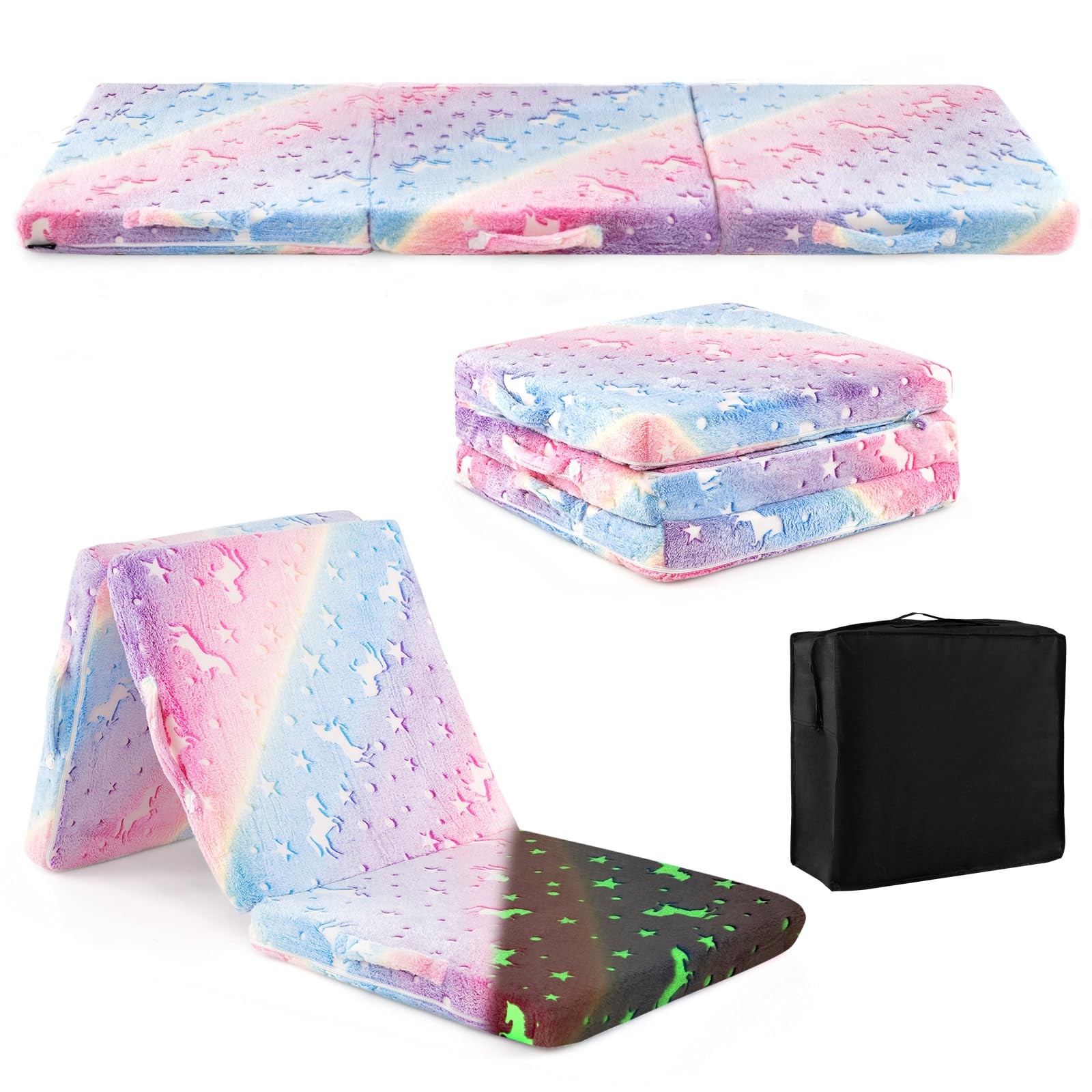 Foldable Floor Mattress for , Glow in Dark Tri-Folding Nap Mat for Sleeping D…