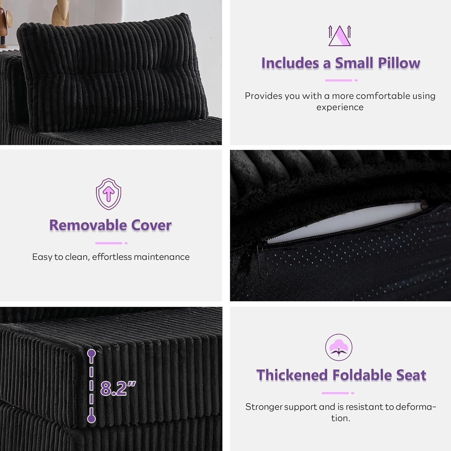 Folding Sofa Bed, Convertible Sleeper Chair with Ba Support and
